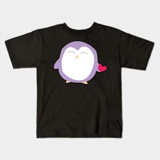 purple penguin with heart Kids T-Shirt